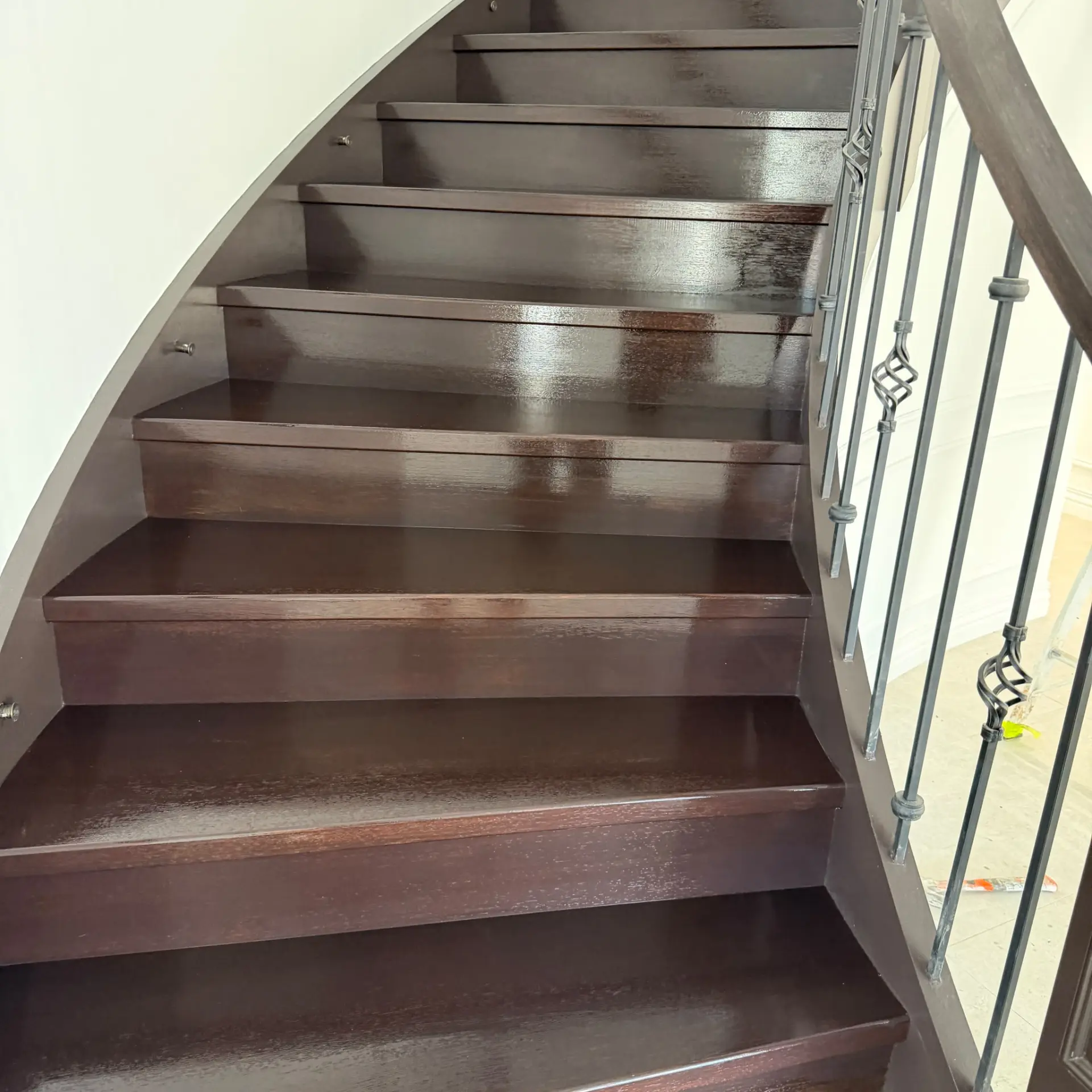 Detailed finish on dark timber staircase treads